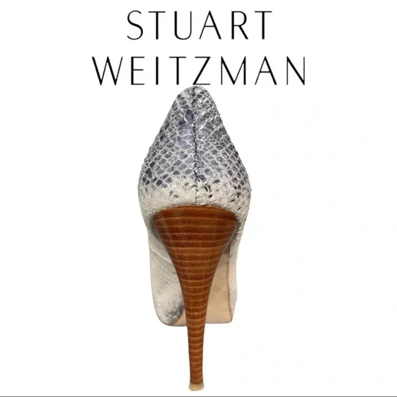 Stuart Weitzman Two Tone Python Embossed Leather Platform Pump 7.5 - Picture 4 of 10